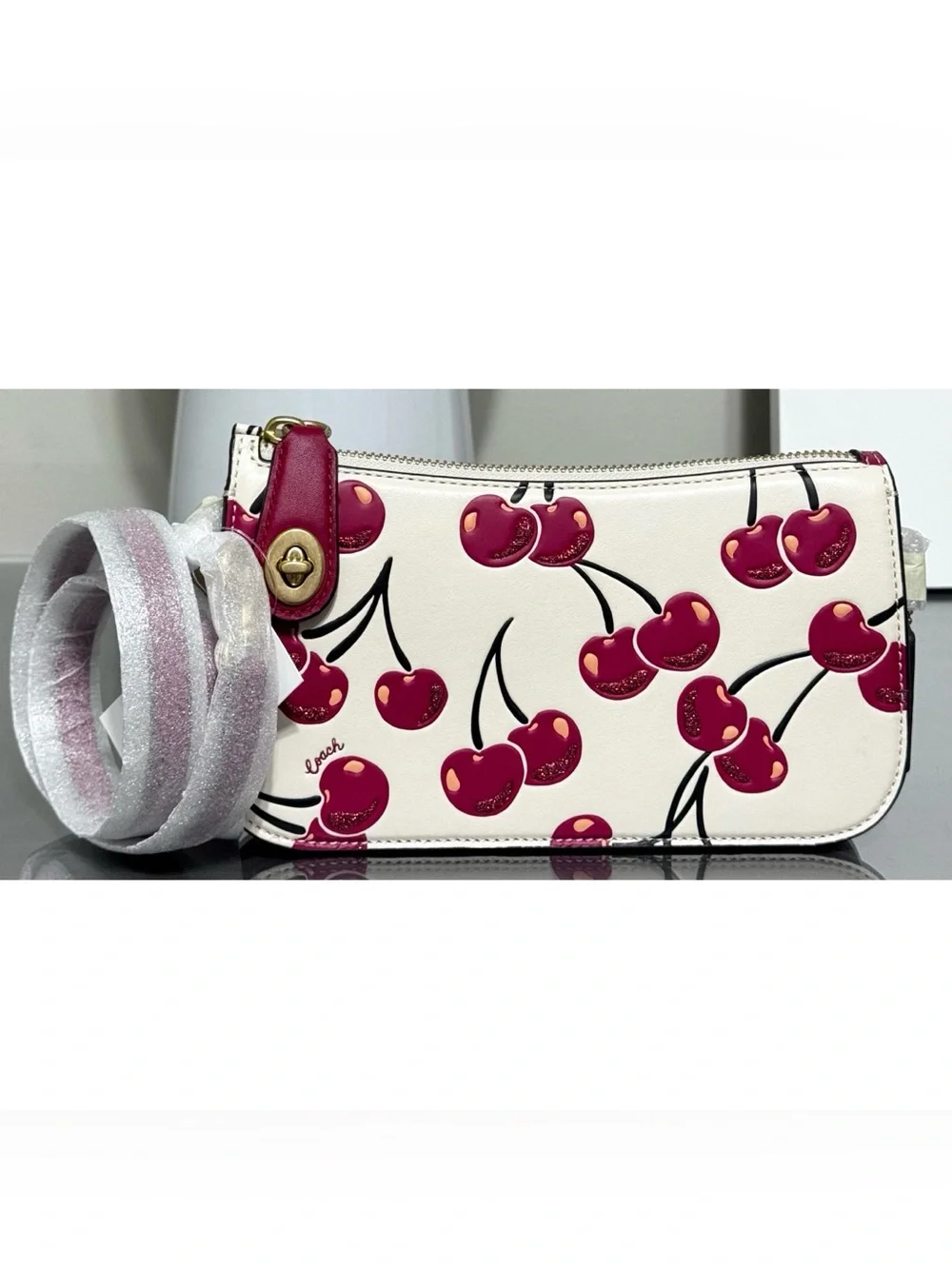 COACH Penn Cherry Print Leather Shoulder Bag